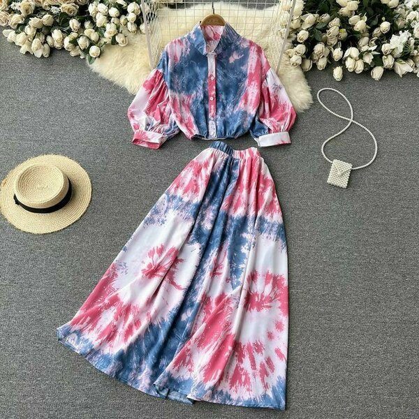 Lantern Sleeve Blouse Shirt And Maxi Skirt