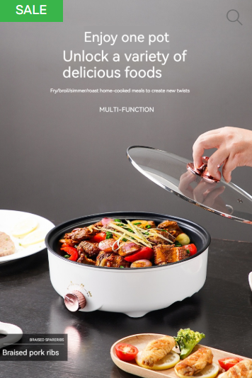 26CM Hot Pot Multi-Functional Electric Frying Pan Cooking Pot Electric Barbeque Grill Multi Cooker