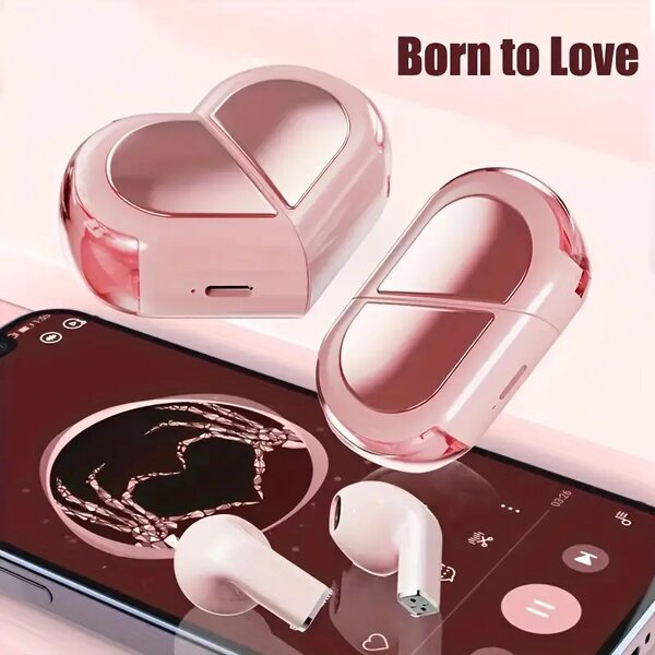 Écouteurs Bluetooth Coeur Rose
