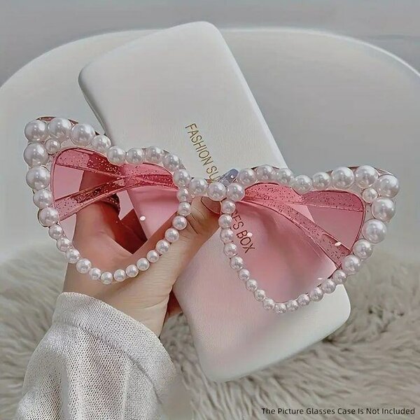 Lunettes de soleil cœur perles rose