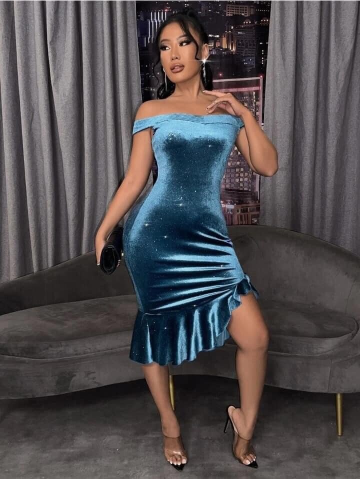 Robe bleu paillettes