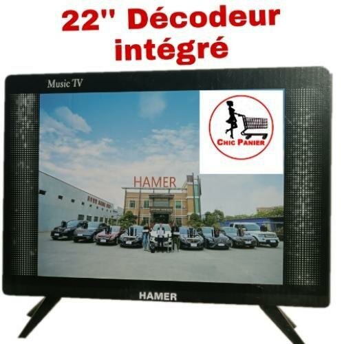 Hamer TV LED 22 - Décodeur Intégré - HD - Régulateur De Tension - HDMI - USB - VGA - Noir - Garantie 3 Mois
