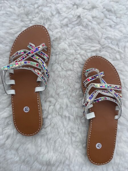 Sandales Plates Strass Femme