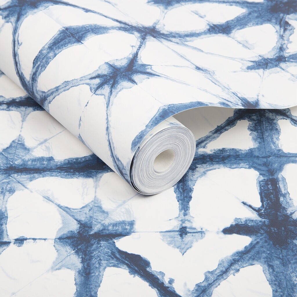 Papier peint bleu effet tie-dye