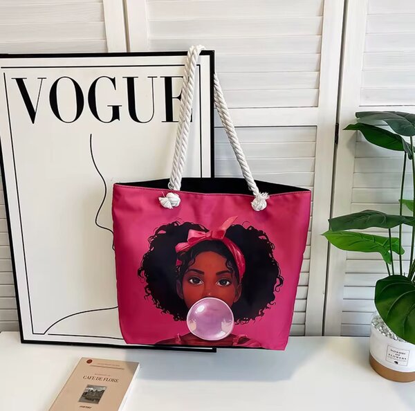 Sac cabas rose illustré
