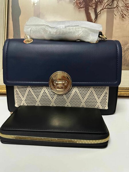 blue bag with purse