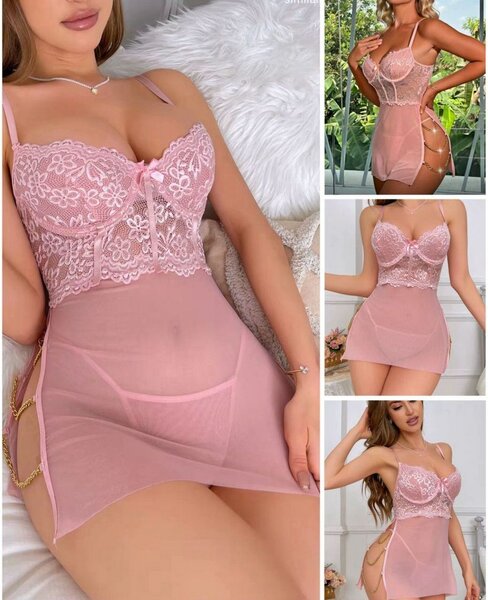 Lingerie nuisette dentelle rose