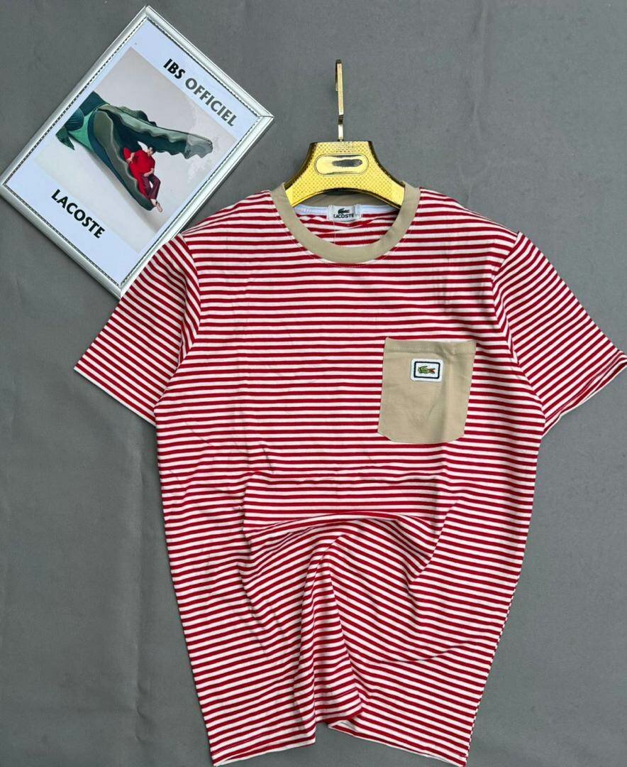 T-shirt rayé rouge Lacoste