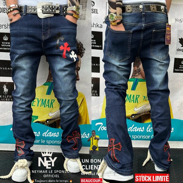 Jeans en denim brodé homme