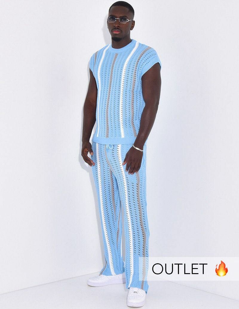 Ensemble tricoté bleu homme