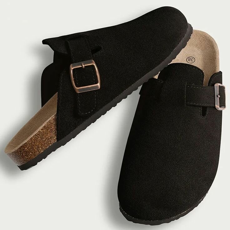 Mules en Suède Noire Confortables
