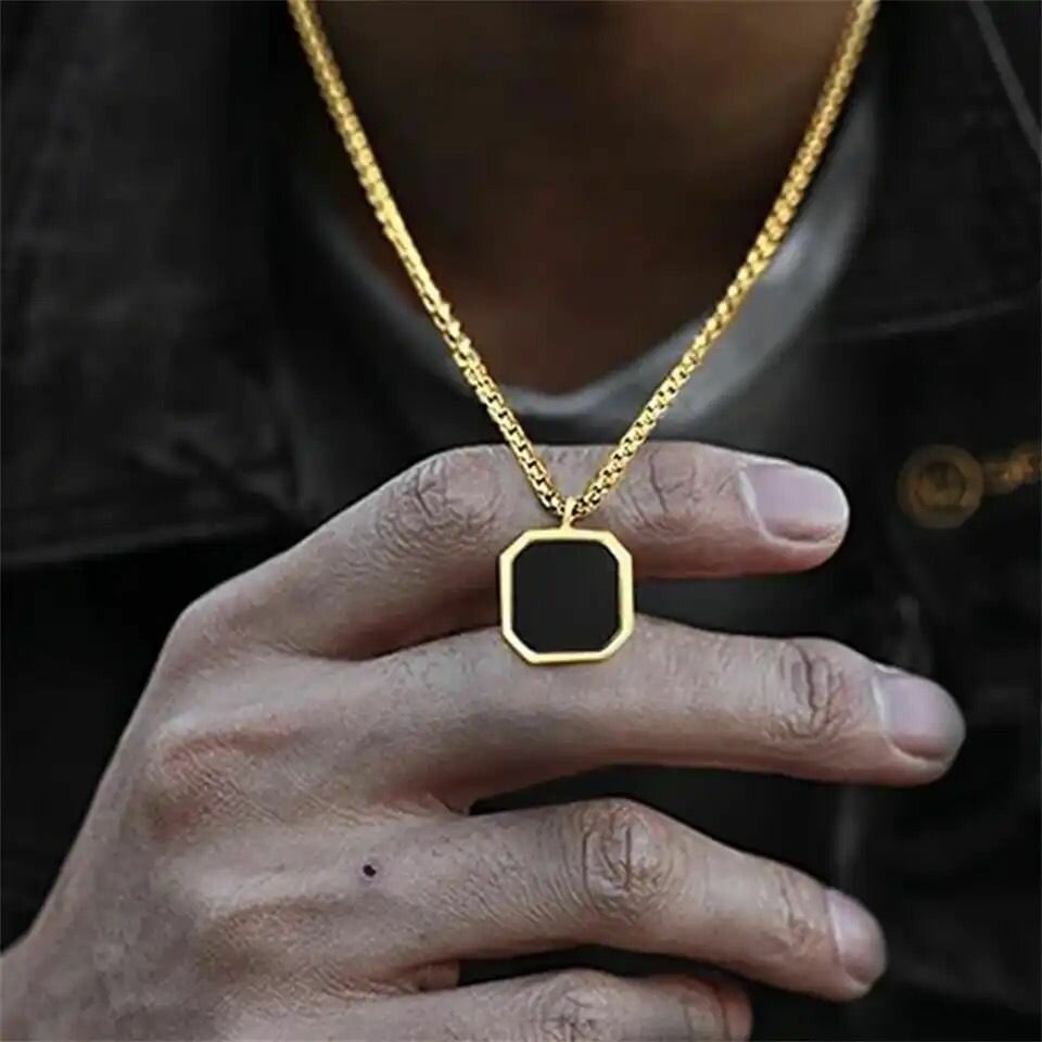 Onyx totem pentagon shaped custom pendant necklace small
