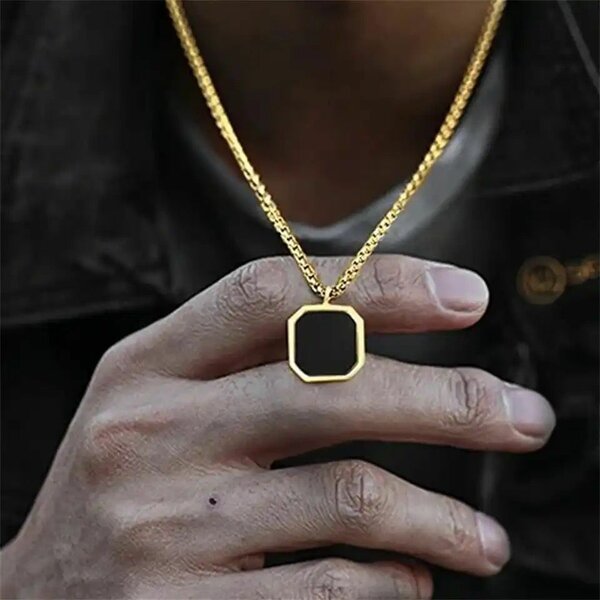 Onyx totem pentagon shaped custom pendant necklace small
