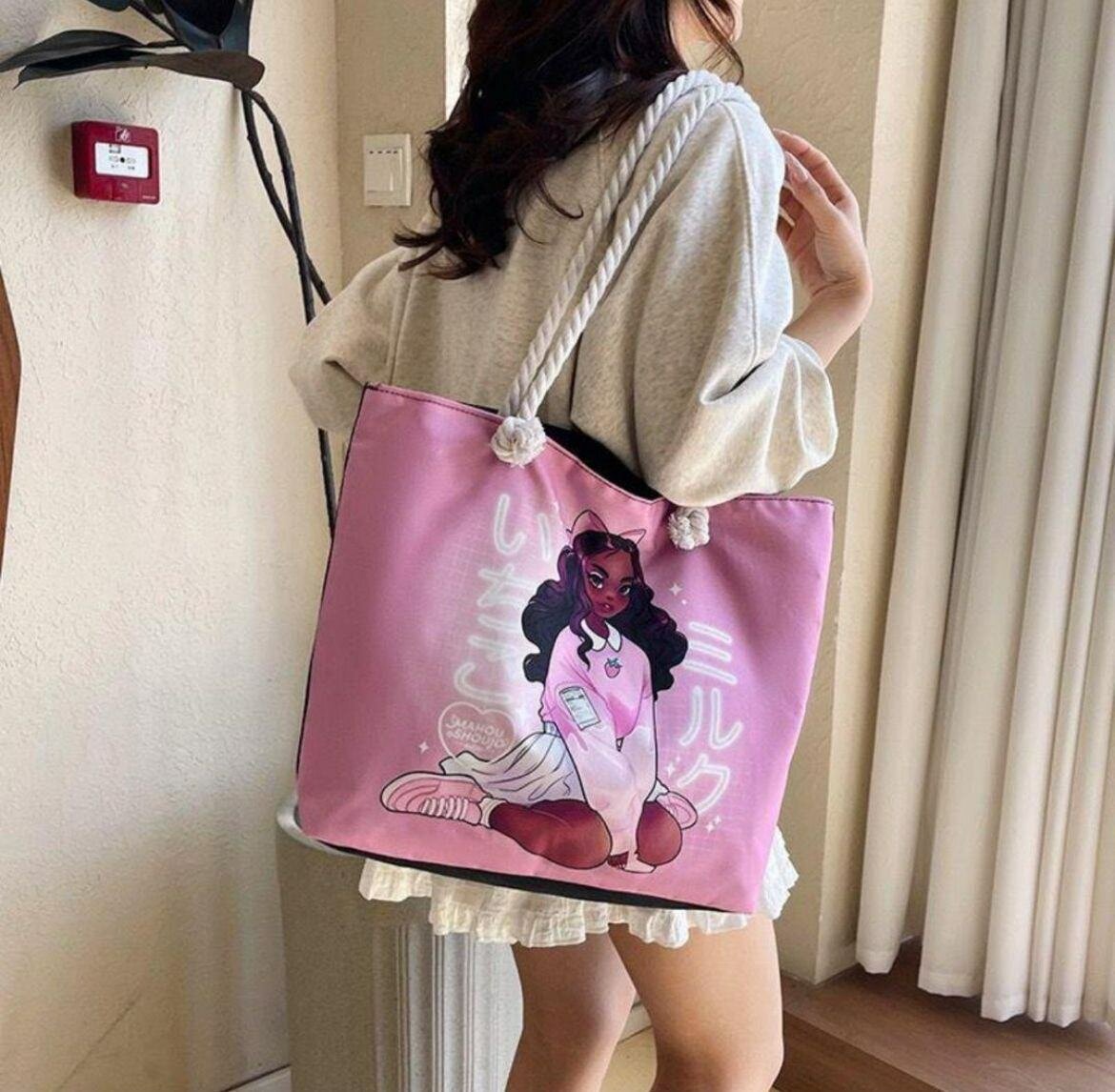 Sac fourre-tout illustré rose