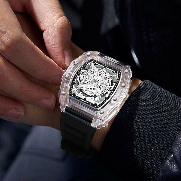 Montre mécanique transparente homme
