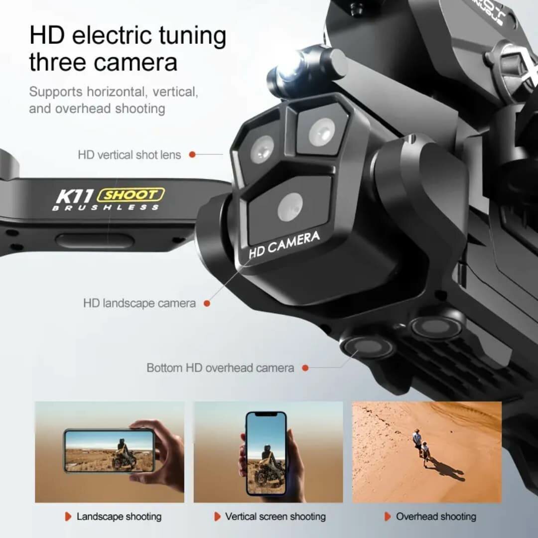 Drone avec flux optique, triple caméra, moteur sans balais,
