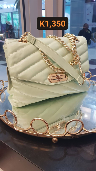 green leather bag