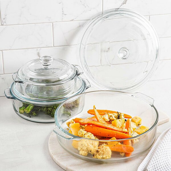 Libbey Baker's Basics 3-Piece Glass Casserole Baking Dish Set with Glass Covers