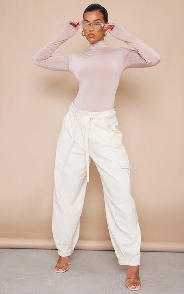 Basic Camel Slinky High Neck Bodysuit