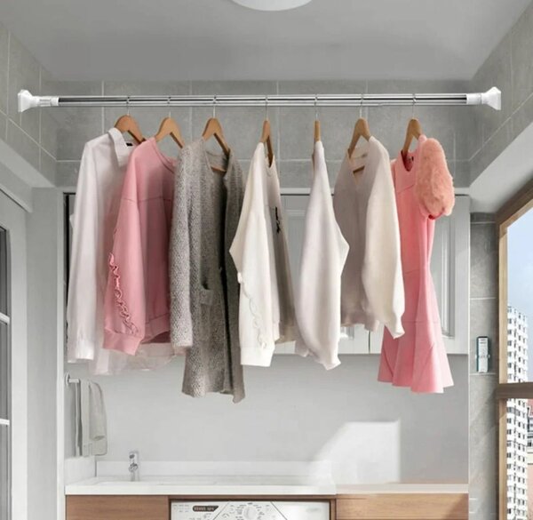 Barre inox ajustable pour rideau .fixation sans vice
