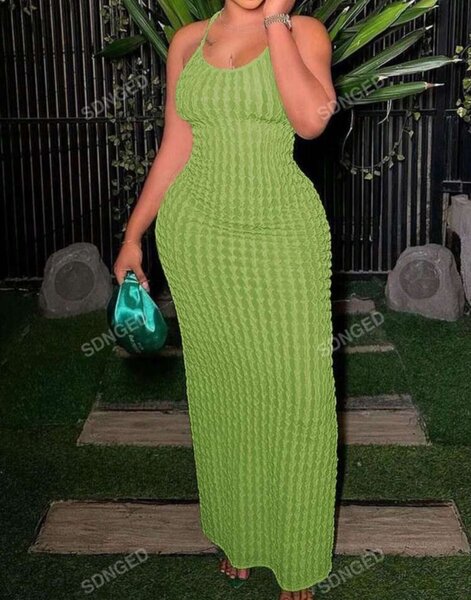 Robe longue texturée verte