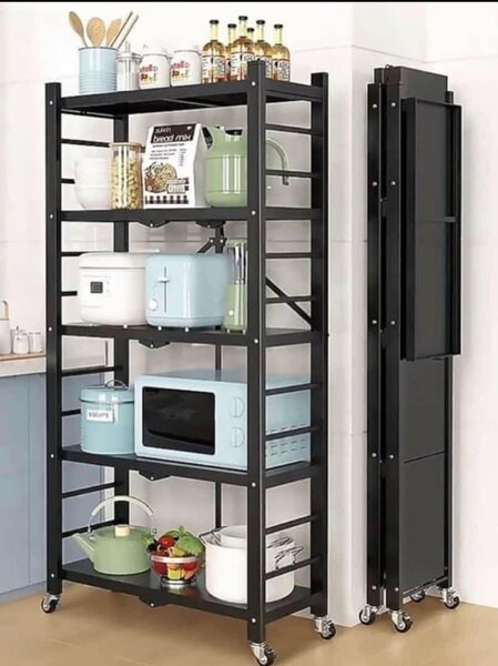 Hot Sale Foldable Shelves/Kitchen Trolley-5 Tires -Black