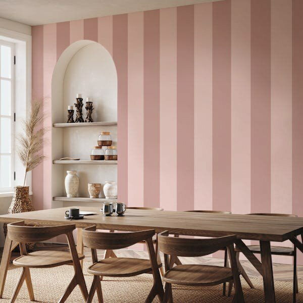 Papier peint rayé rose élégant