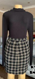 skirt, turtleneck