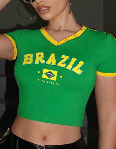 T-shirt crop Brésil femme
