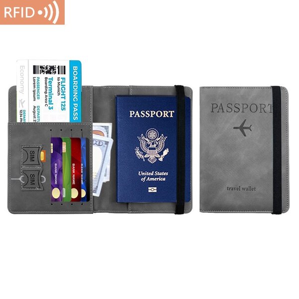 Etui passeport en cuir PU Gris