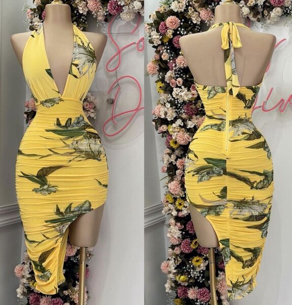 Robe Jaune à Imprimé Floral