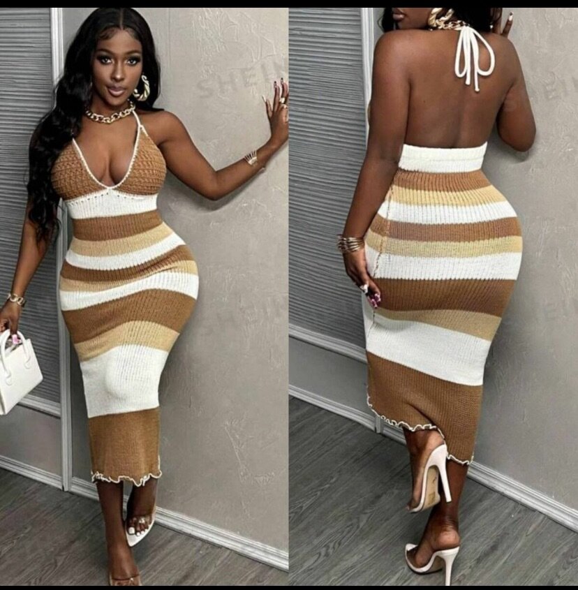 Robe dos nu rayée élégante