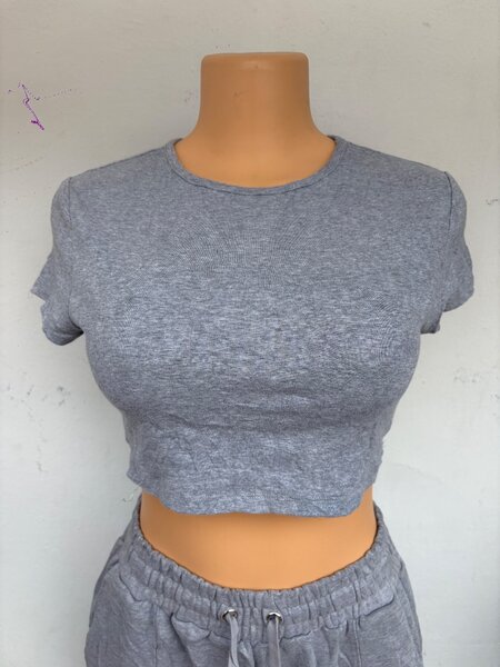 T-shirt crop top femme gris