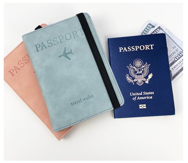 Etui passeport en cuir PU Bleu