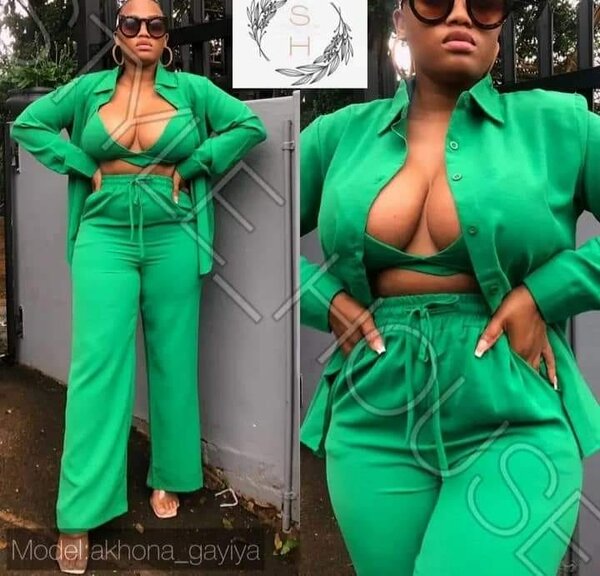 Green costume consists of trousers,top and shirt