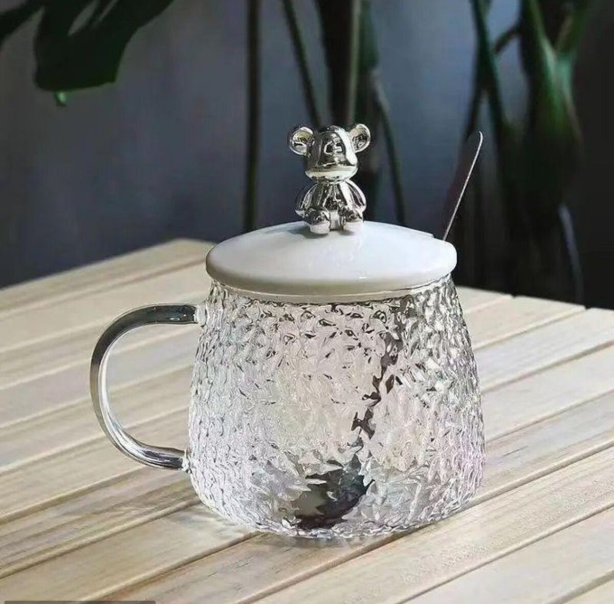 Home And Office Glass Coffee Cup With Lid And Spoon