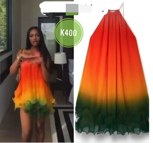green-orange dress