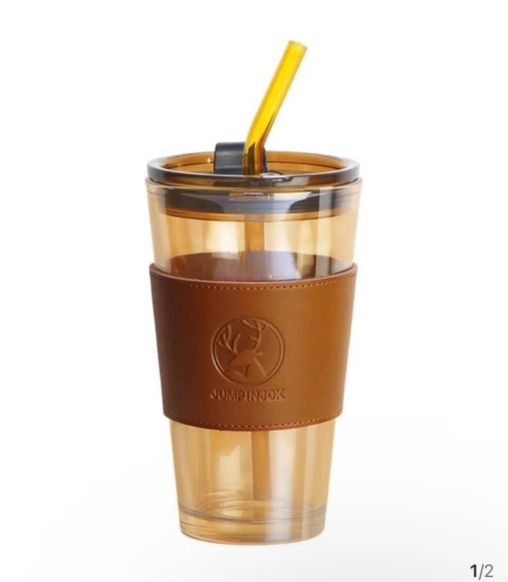 450 ml glass mug with straw