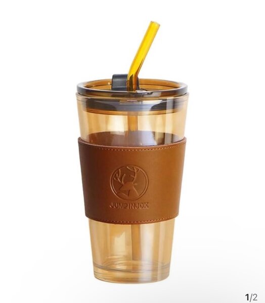 450 ml glass mug with straw