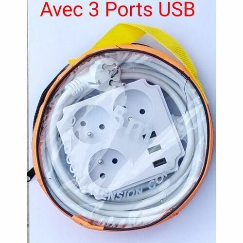 Rallonge Multiprise 3 Prises + 3 Ports USB (5 M )