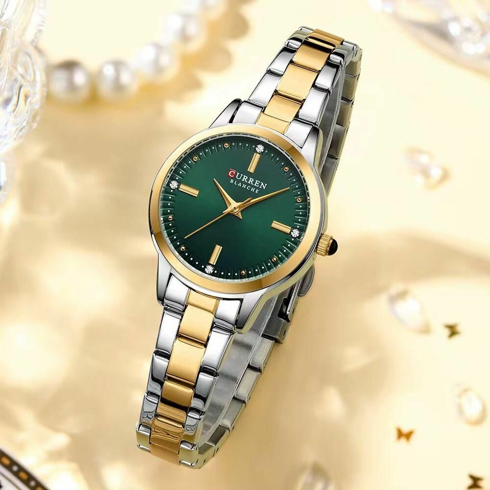 Montre Élégante Vert Or Acier