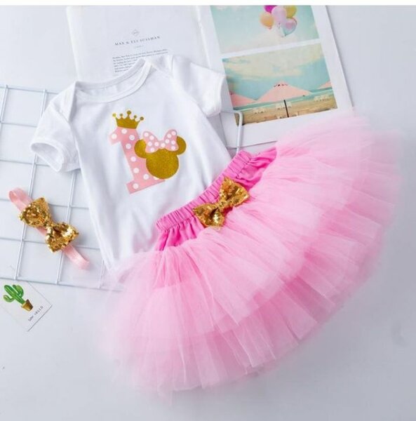 Baby girl dress white and pink with band