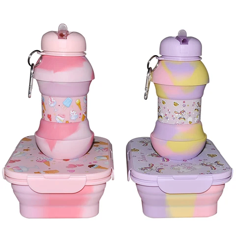 Collapsible silicone lunchbowl and waterbottle (550