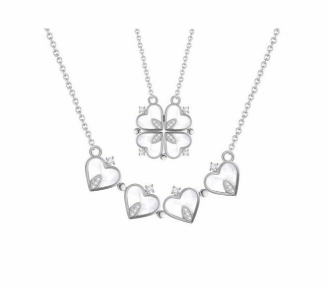 Collier Cœur et Trèfle Argenté
