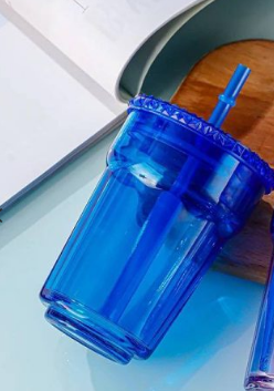 Fashionable Vintage Thick Glass Tumbler with Plastic Straw Hole Lid