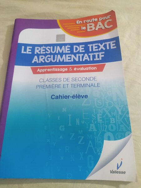 Cahier Résumé Texte Argumentatif BAC