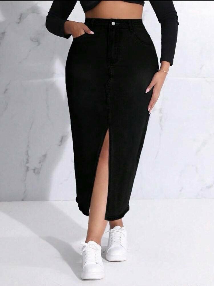 Jupe midi noire fendue chic