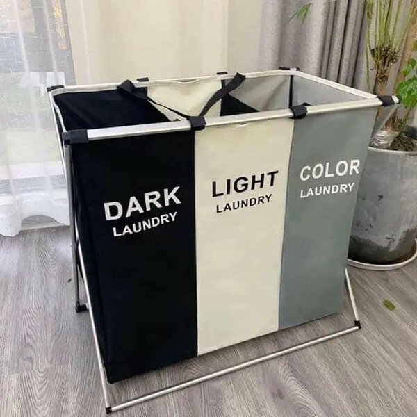 Laundry Basket 3 Compartments Large Laundry Baskets Foldable