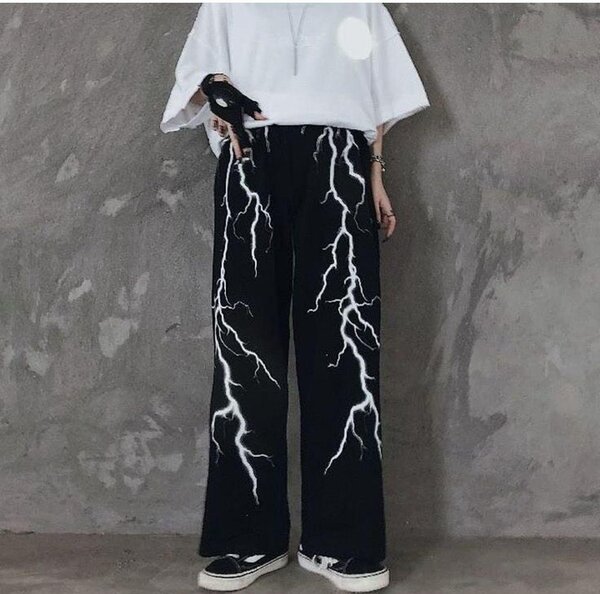 Pantalon noir motif éclair
