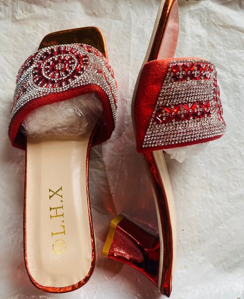 Mules femmes rouge strass